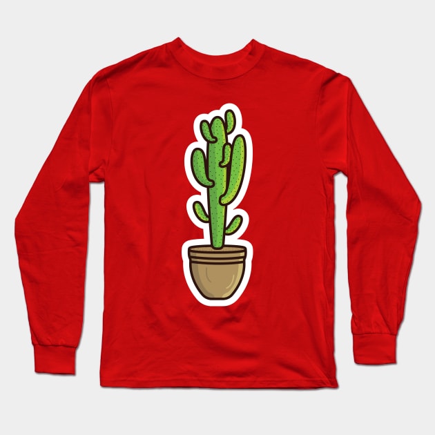 Green Cactus Plant In Vase Sticker vector illustration. Healthcare and Nature object icon concept. desert green cactus plant vector sticker design. Home plant cactus symbol graphic design. Long Sleeve T-Shirt by AlviStudio